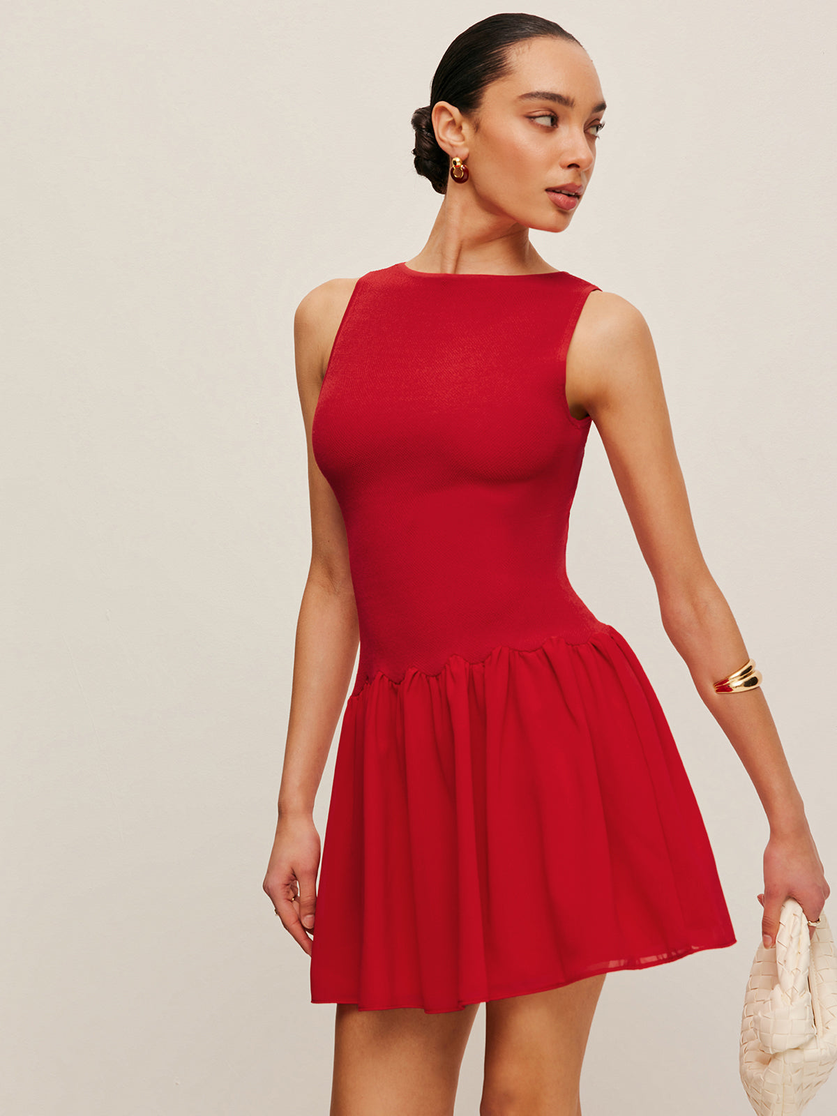Prismglow Sleeveless Knit Chiffon Dress