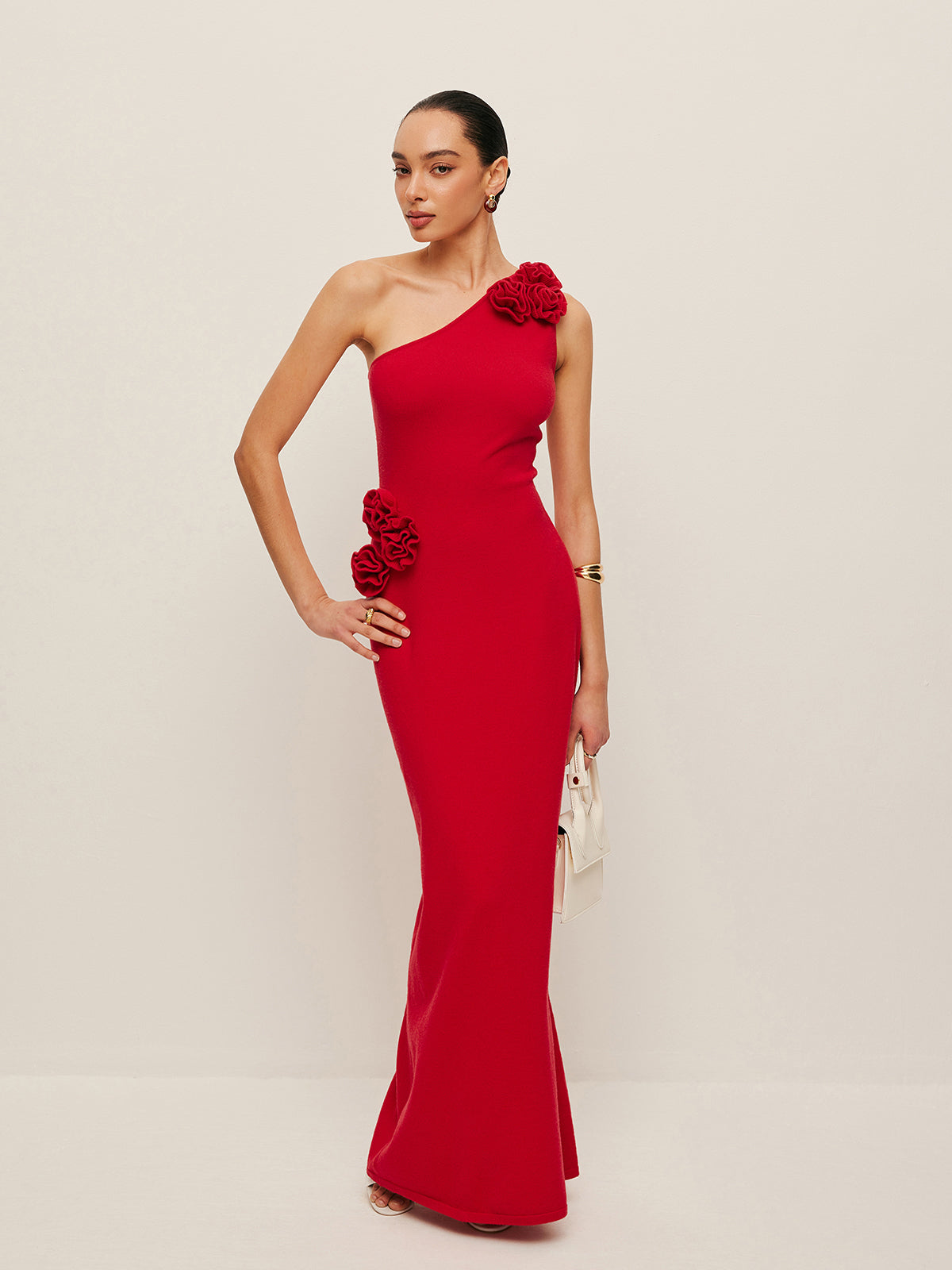 Moonglow One-Shoulder-Kleid mit Blumenakzenten 