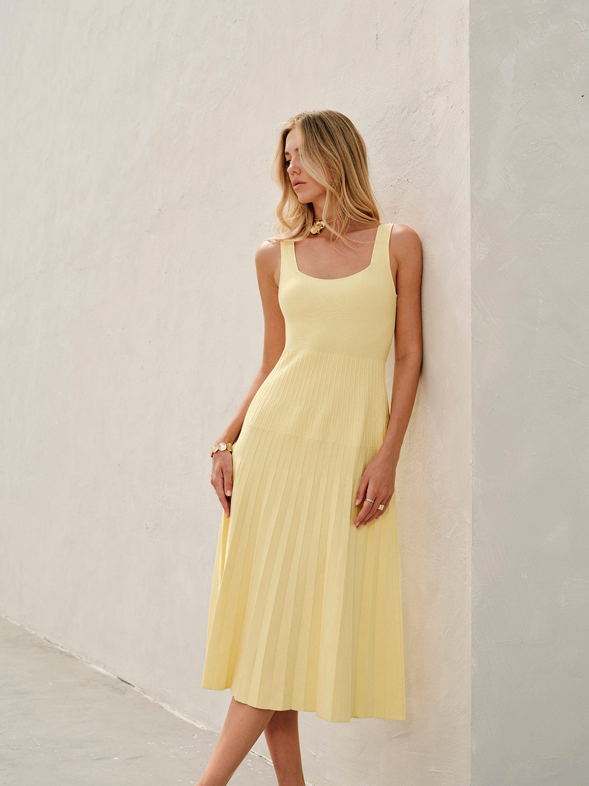 Naly Square-Neck Ribbed Knit Dress