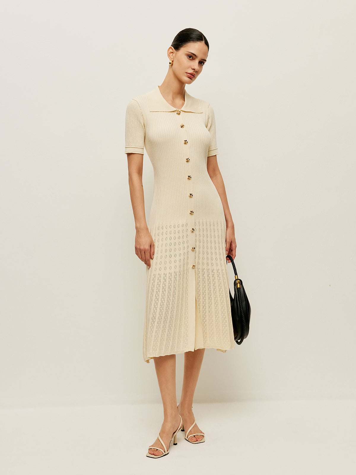 Iselviel Knit Hollow Buttoned Polo Dress