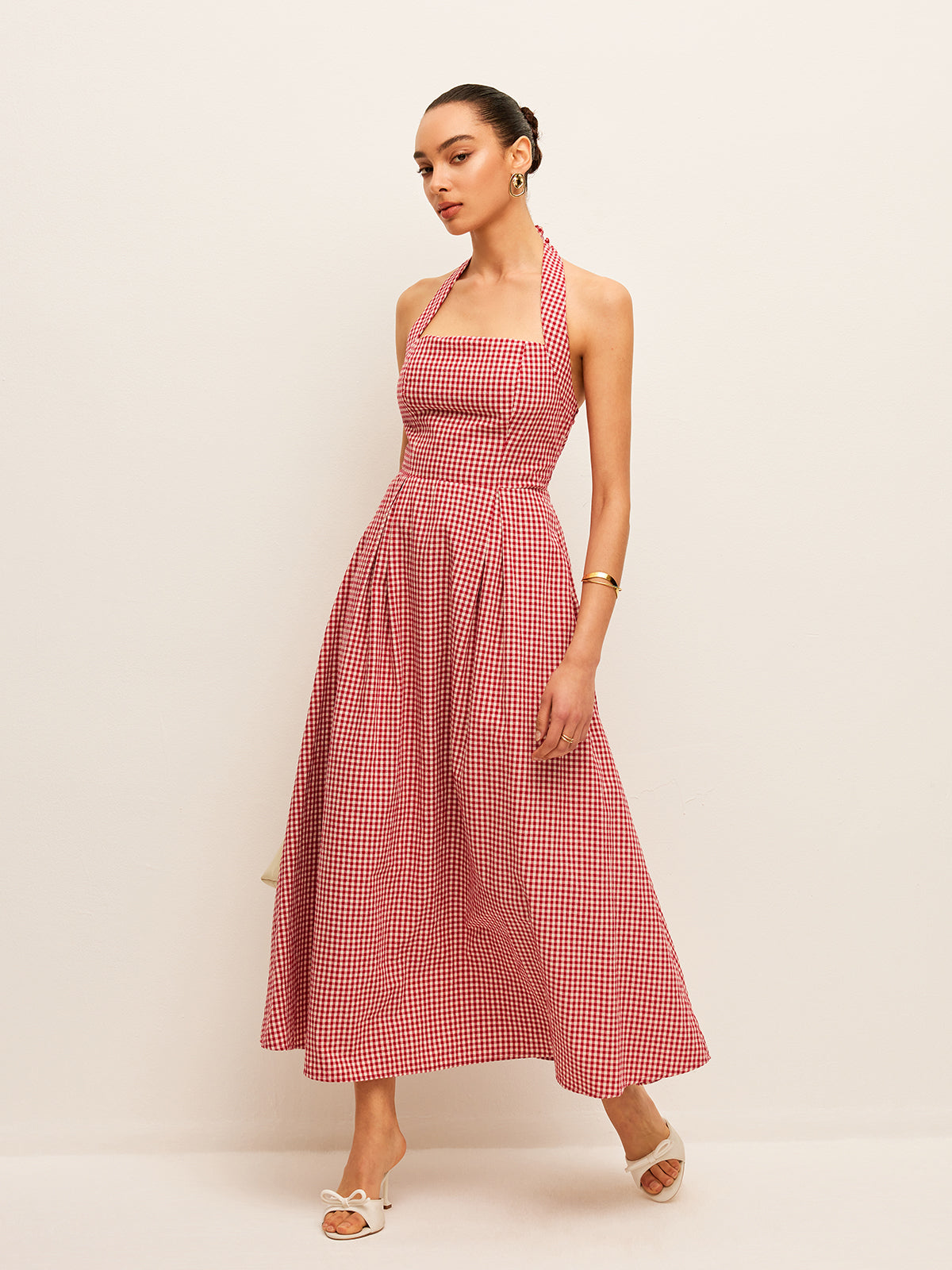 Brynne Cotton &amp; Linen Rutig Halter Dress 