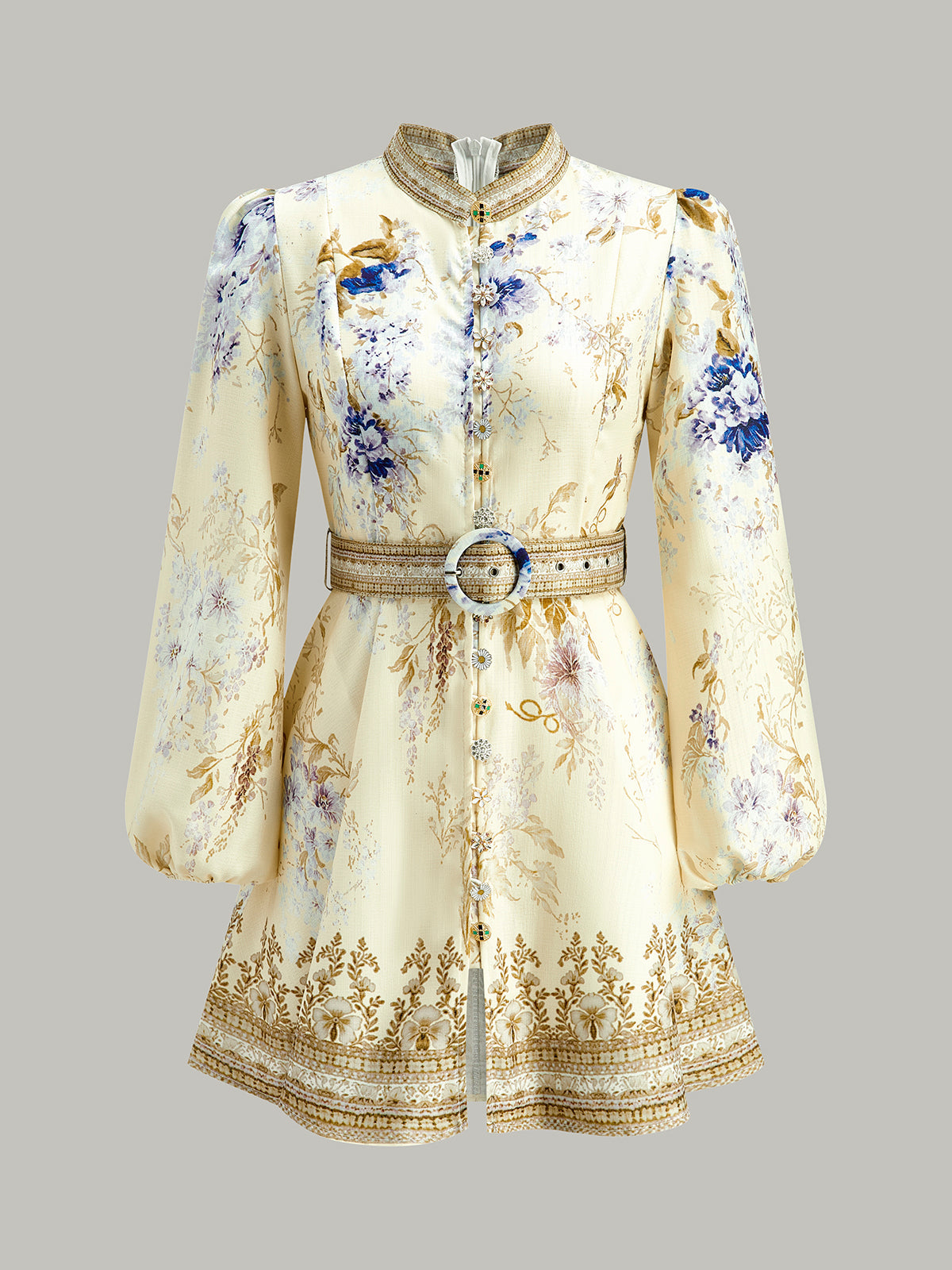 Opalfire – Kleid mit Puffärmeln und Blumendruck und Gürtel 