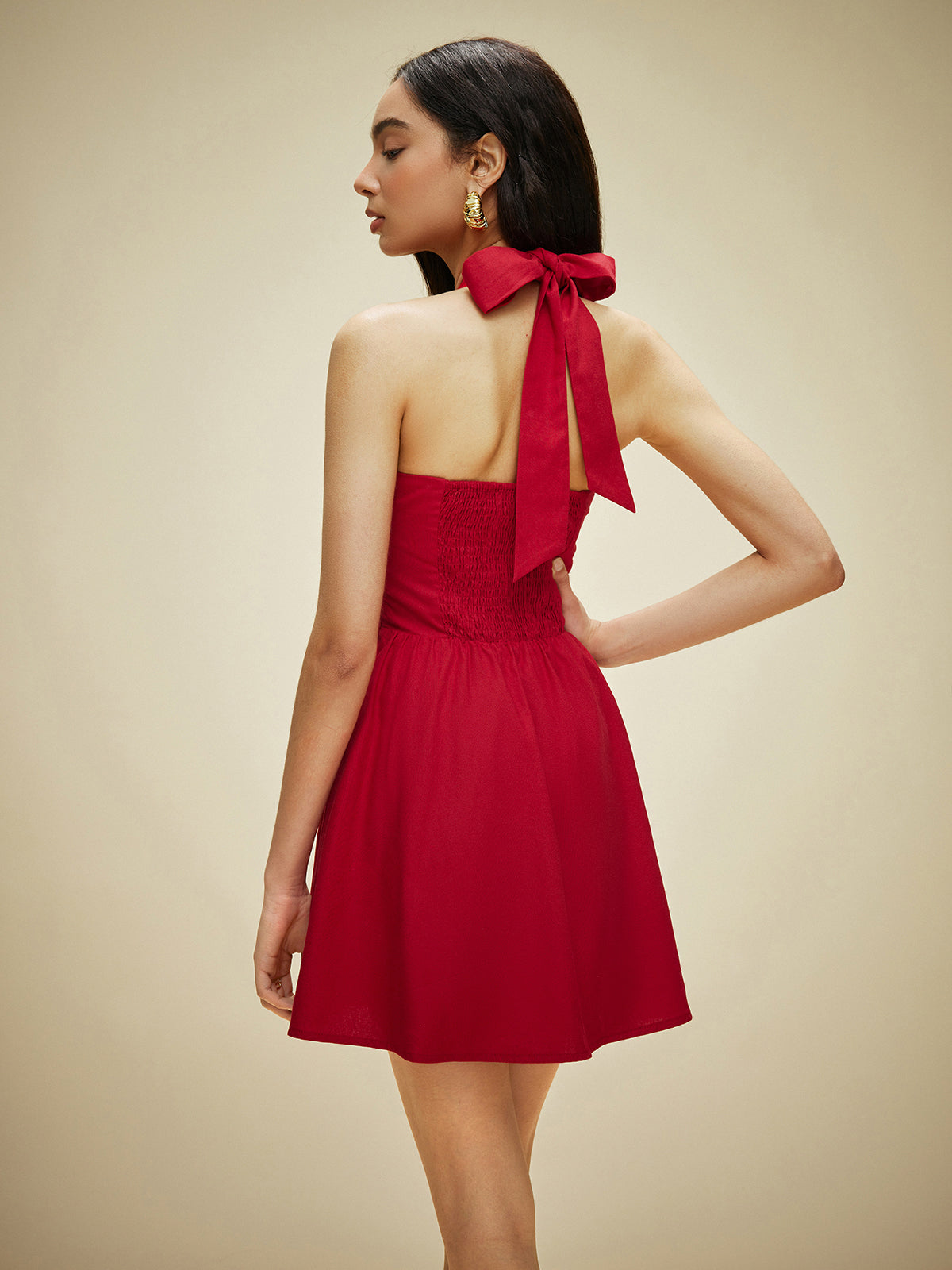 Radiweave-Kleid aus Baumwolle und Leinen mit Neckholder und Knopfleiste vorne 