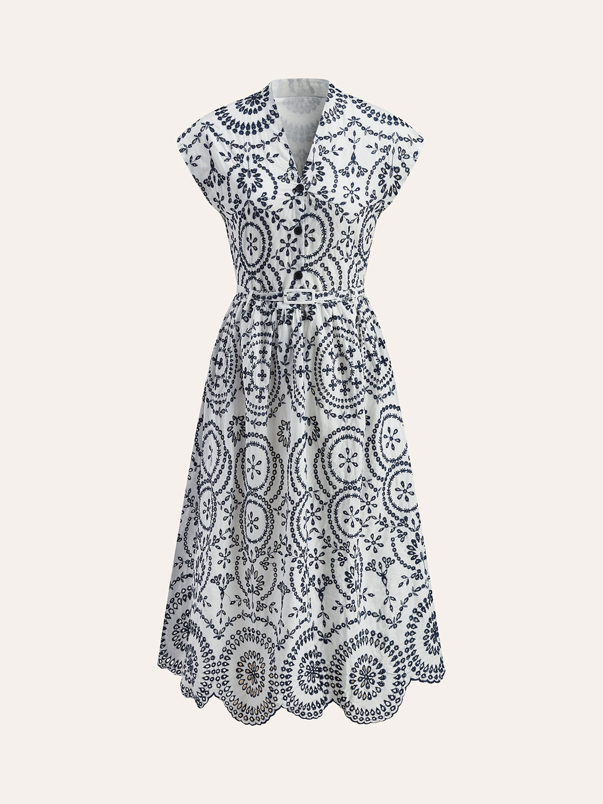 Miraclerose – Besticktes Kleid mit V-Ausschnitt und Gürtel 