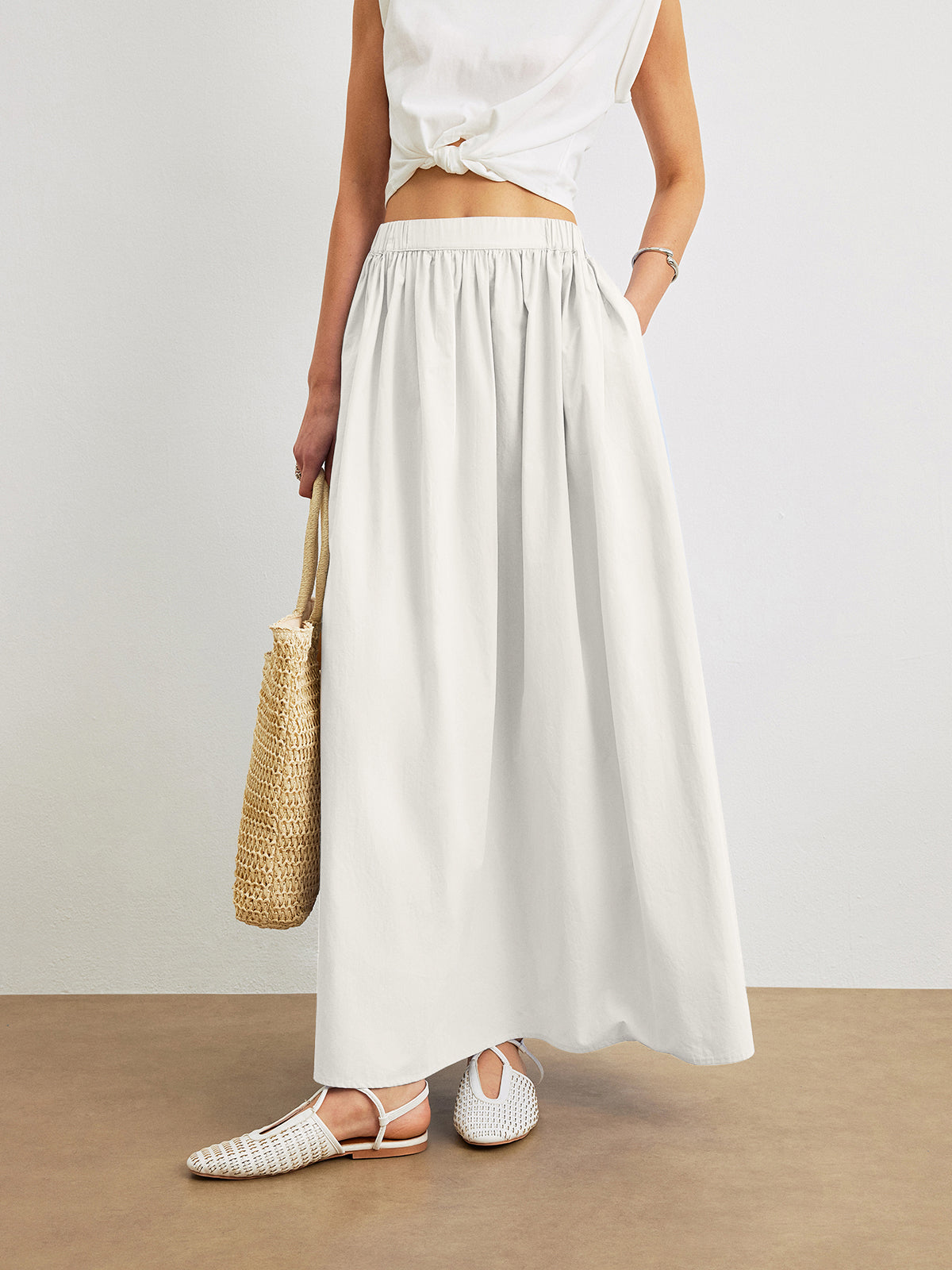Serane Cotton A-Line Skirt With Pockets