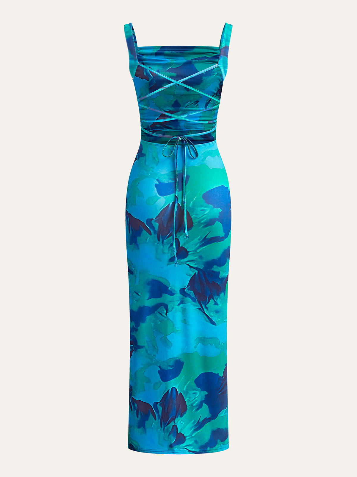 Bedrucktes Kleid mit überkreuzter Schnürung und Shimmerlace-Muster 