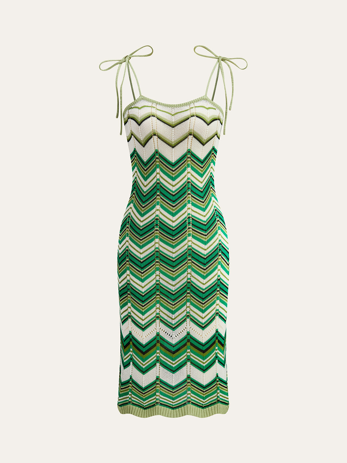 Majestfire Chevron-Patterned Tie-Strap Knit Midi Dress