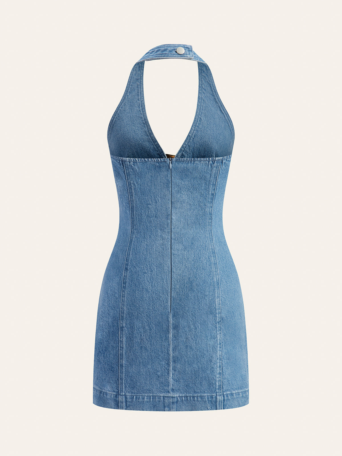 Lorys halterneckklänning med spänne och detalj i denim 