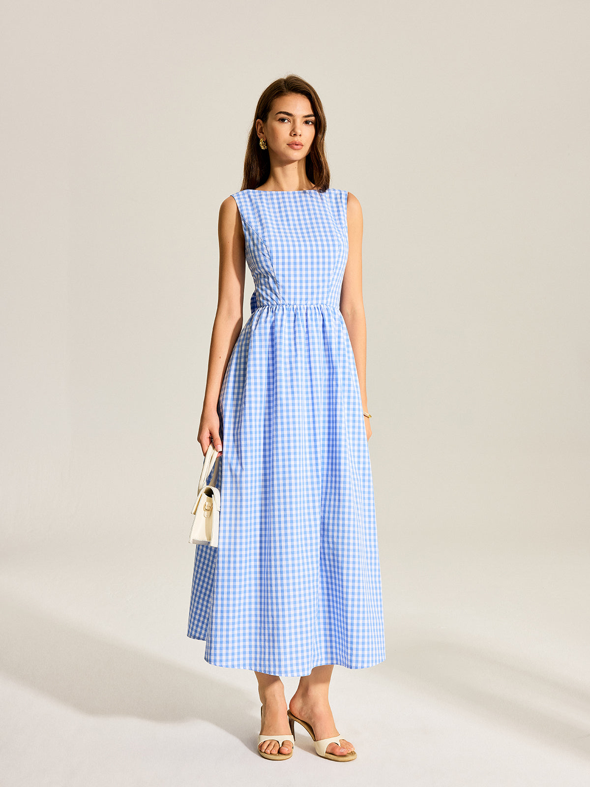 Serapwind – Ärmelloses Kleid mit Gingham-Muster und Schleife auf der Rückseite 