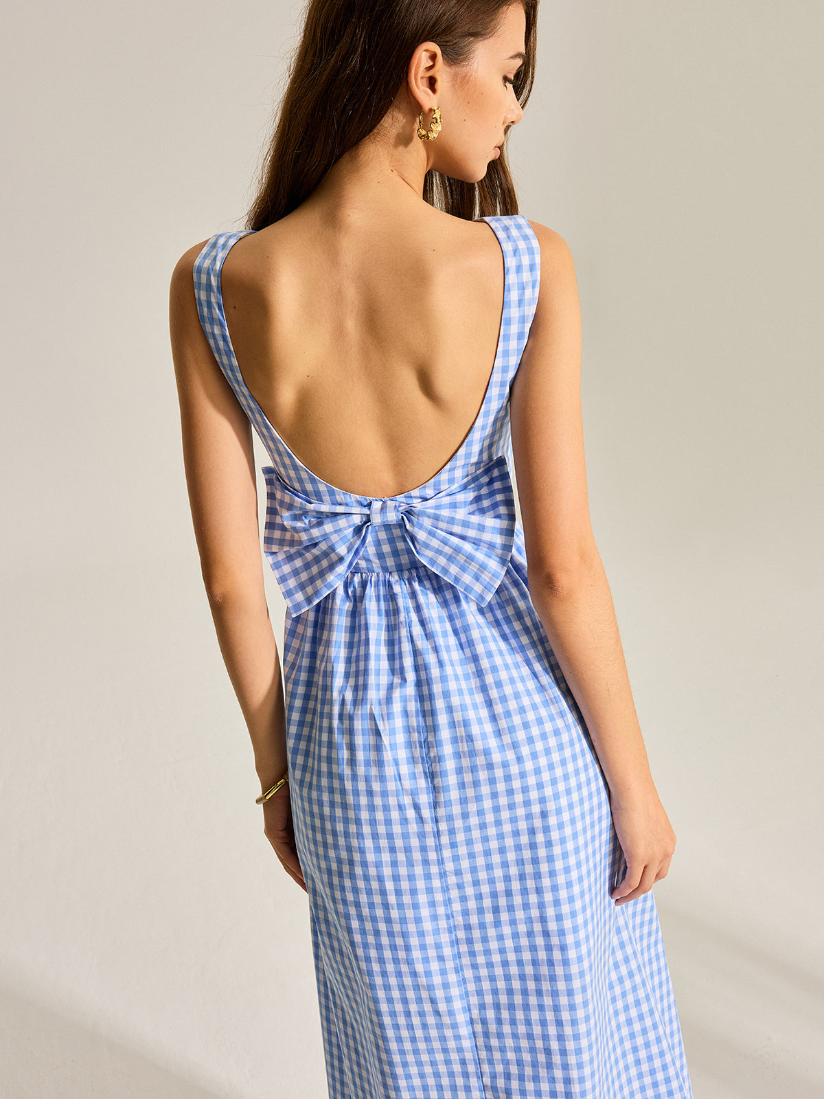 Serapwind – Ärmelloses Kleid mit Gingham-Muster und Schleife auf der Rückseite 
