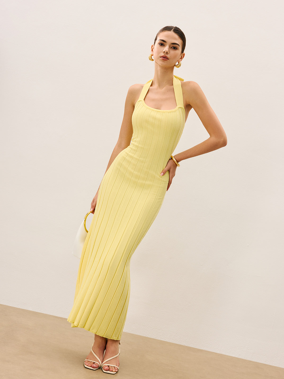 Sarys Halter Neck Ribbed Knit Dress