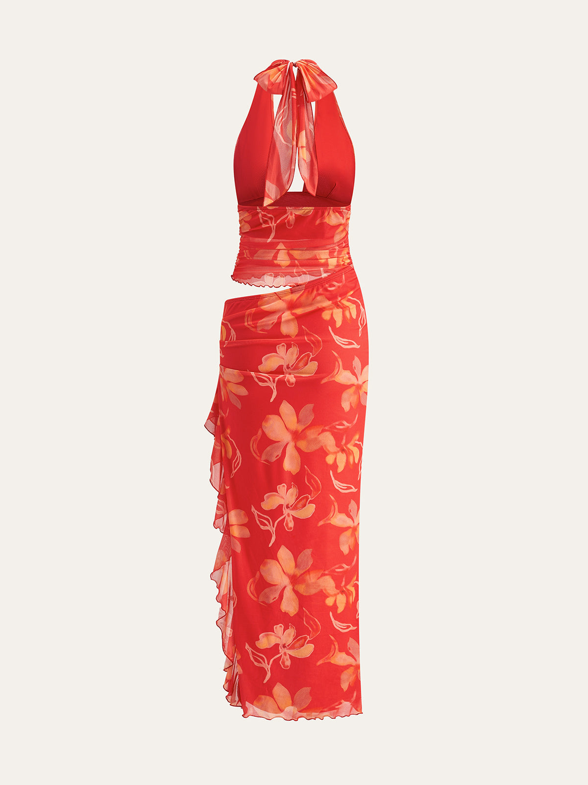 Miraclewind – Halbtransparentes Neckholderkleid mit Rüschen und Blumenmuster 