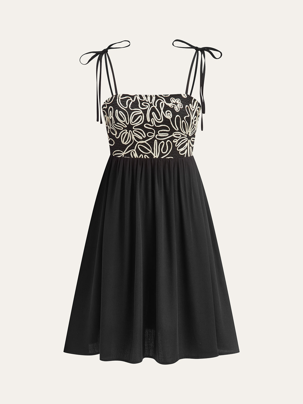 Seidenbesticktes Midikleid mit Bindeträgern 