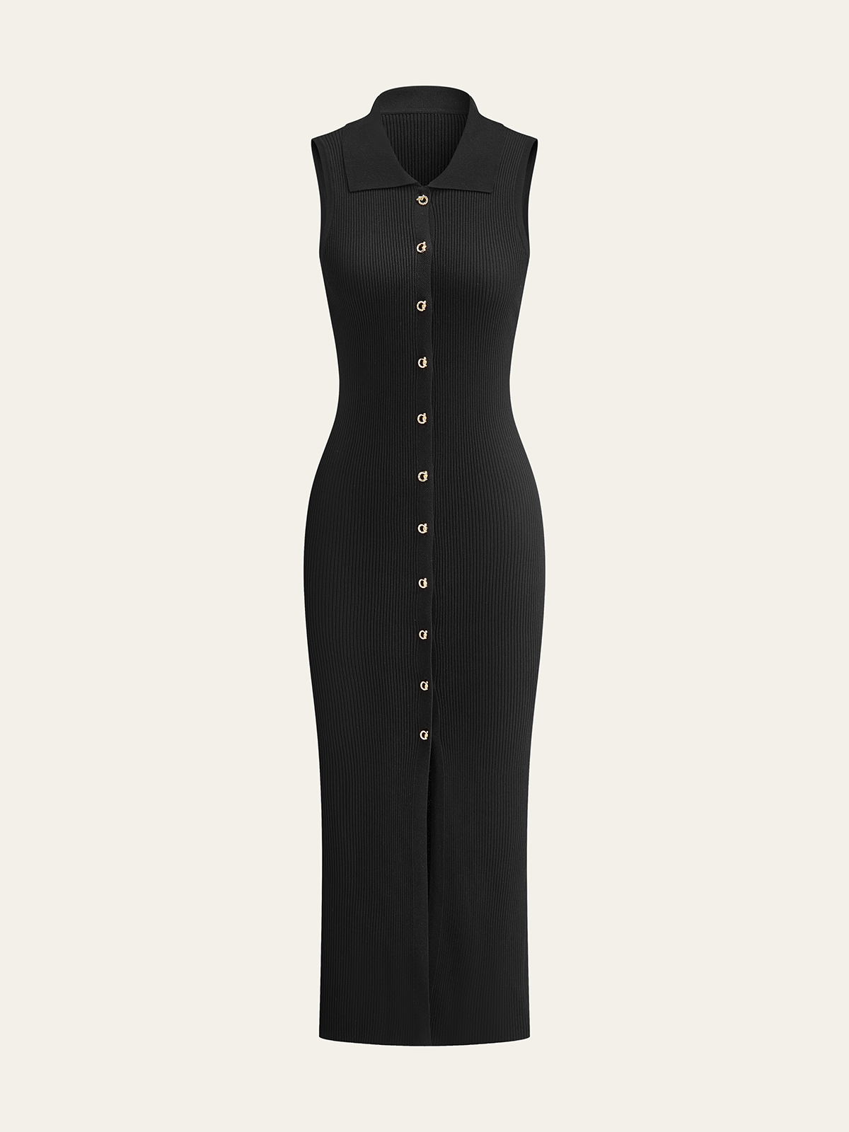 Luxury Ribbed Knit Button-Down Midi Dress