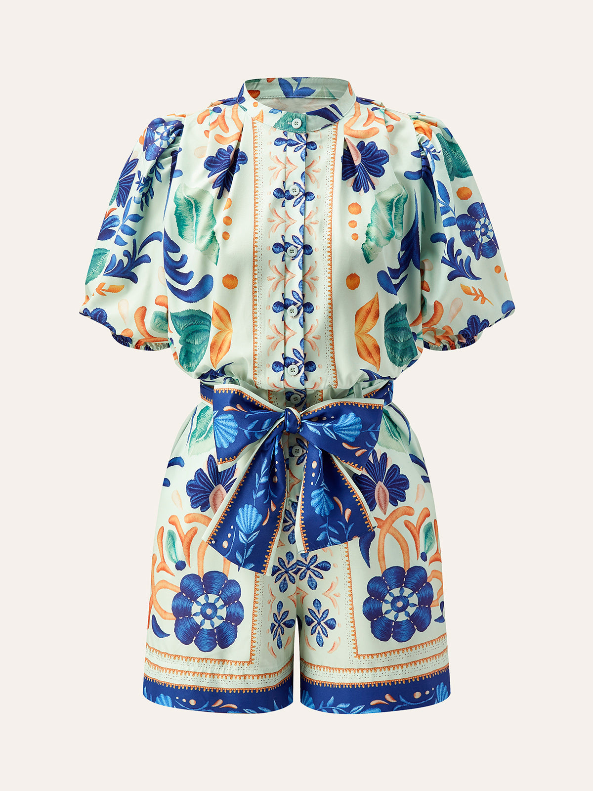 Aelvine blommig jumpsuit med knytning i midjan 