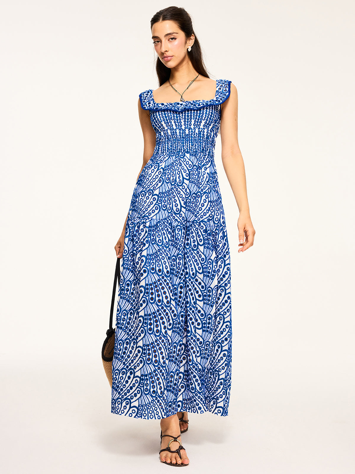 Halbtransparentes Maxikleid mit Stickereien und Rüschenbesatz „Starfire“ 