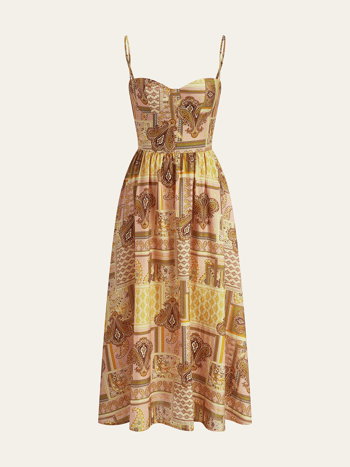 Qelveth Paisley Print Spaghetti Strap Midi Dress