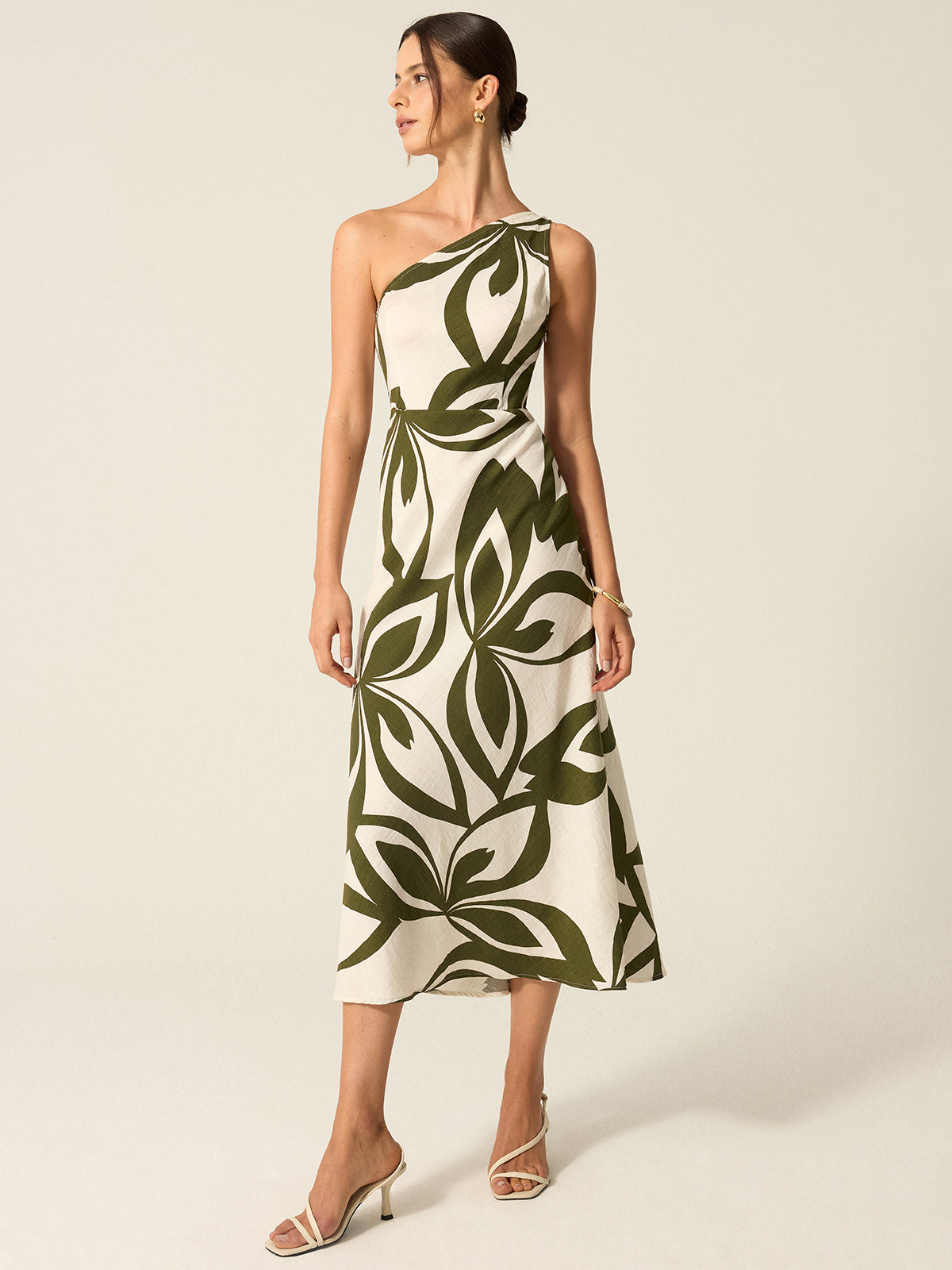 Sylva Midikleid mit One-Shoulder-Ausschnitt und Print 