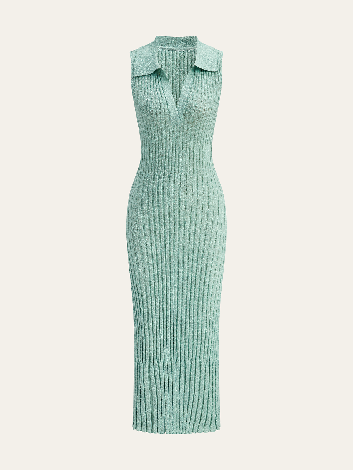 Shimmerix Ribbed Textured Knit Midi Dress with Polo Collar