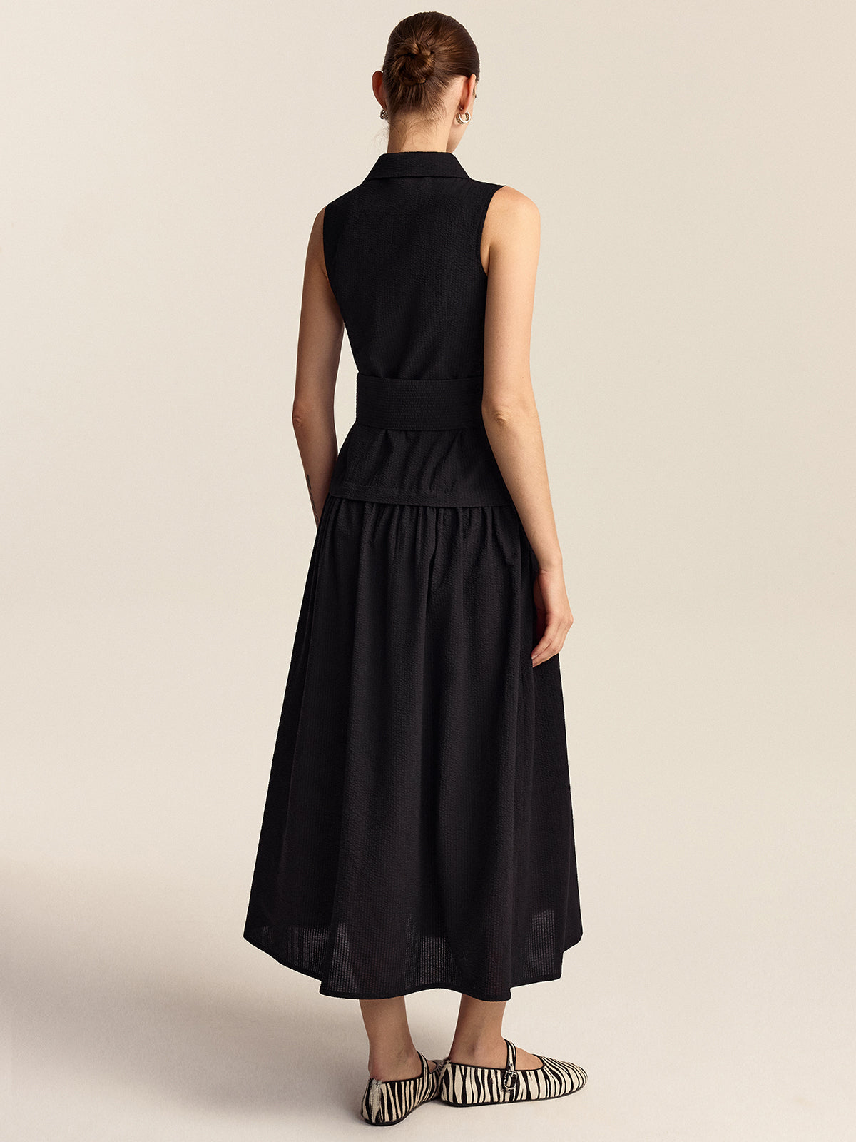 Shimmerene Button-Front Midi Dress with Belt