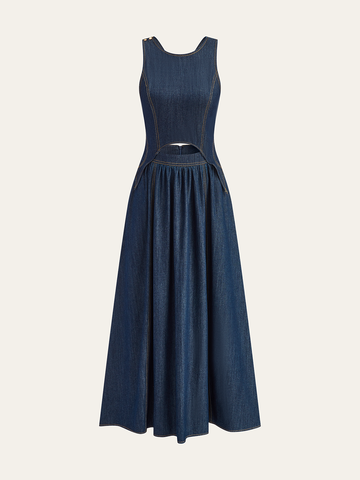Silkdust Denim Midiklänning med utskurna detaljer 