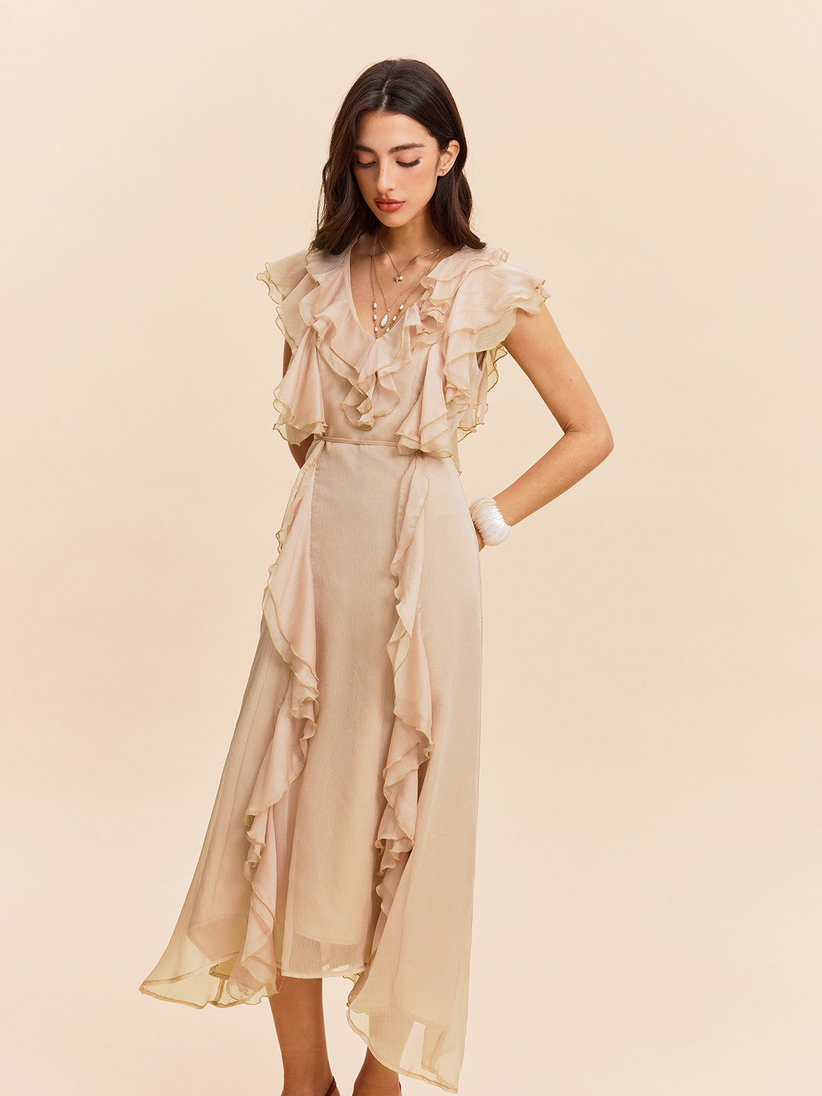 Halbtransparentes Reverweave-Kleid mit Rüschendetail 
