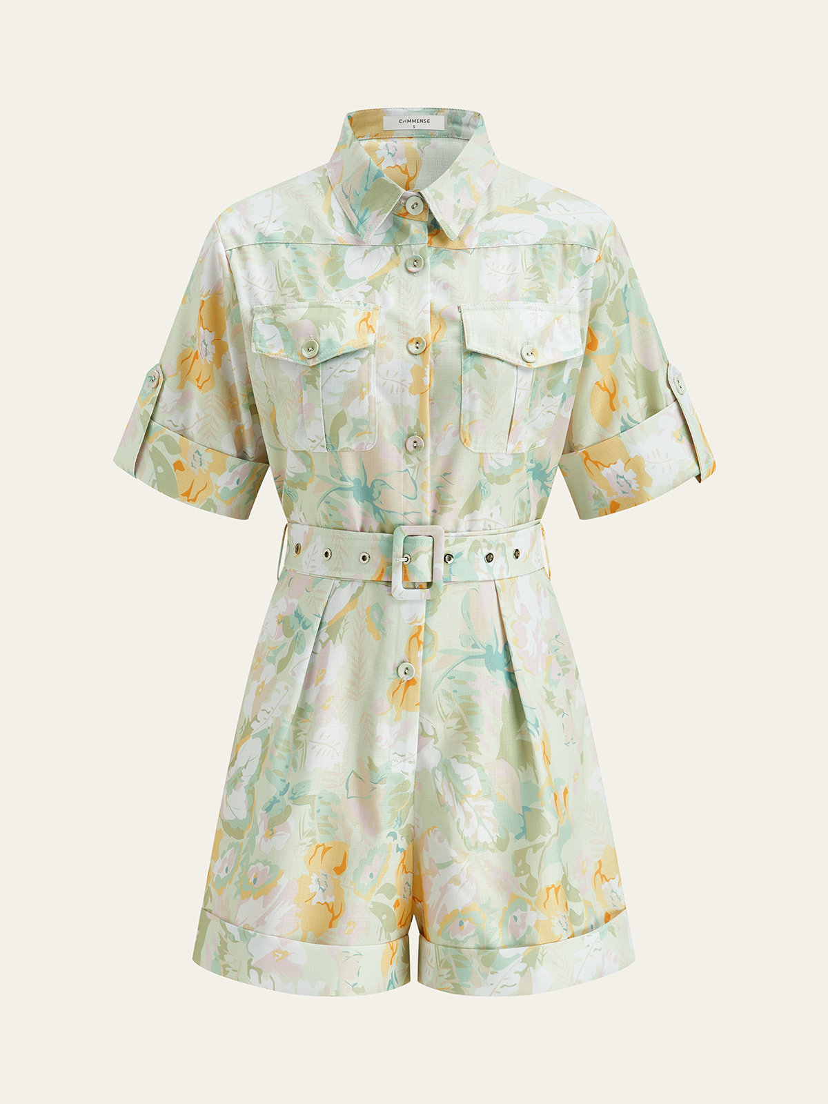 Crystalweave Pocketed Skärpade Blommiga Jumpsuits 