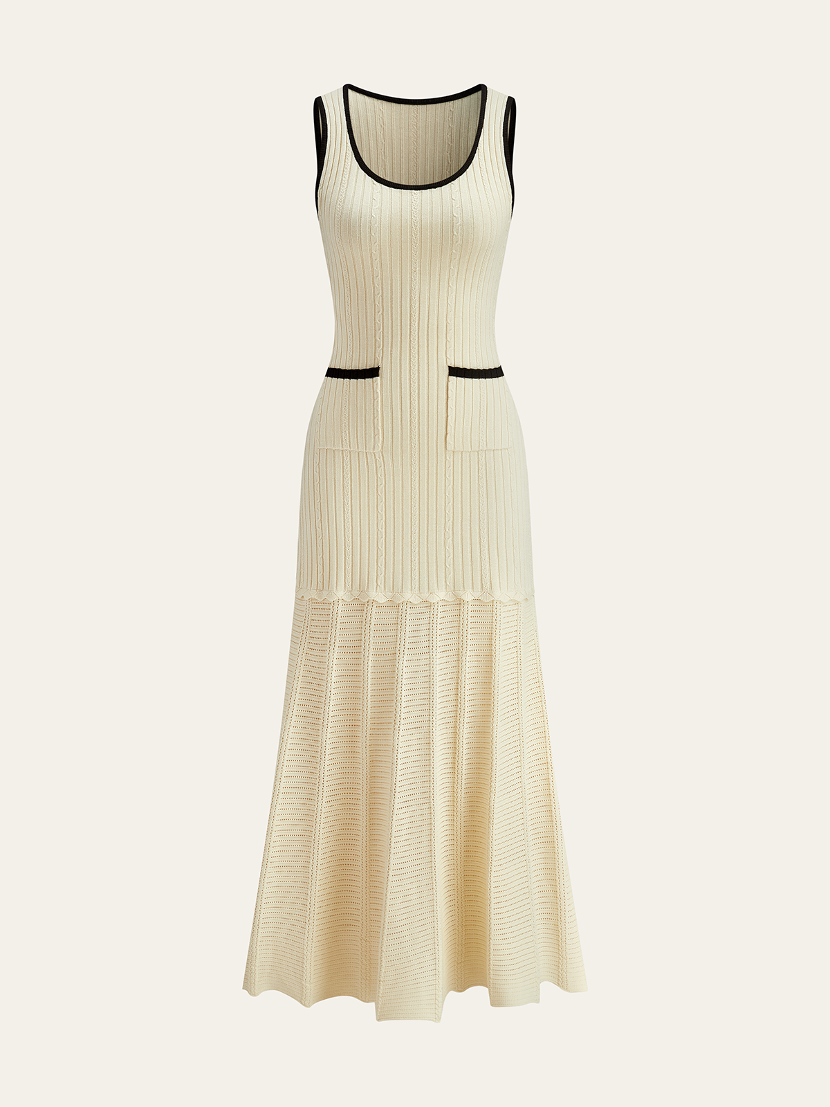 Xyleth Pocketed Contrast Trim Knit Midi Dress