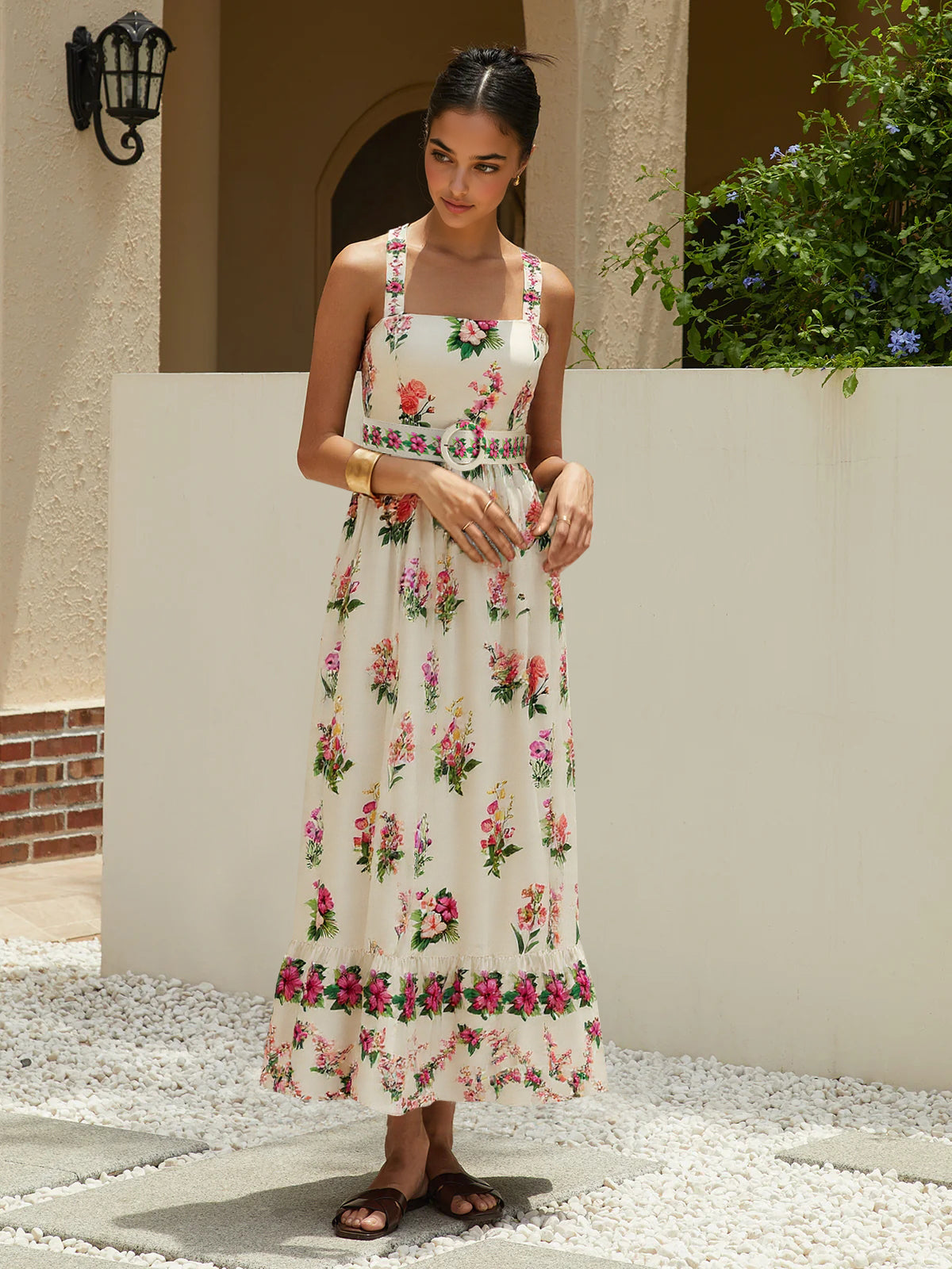 Opalette – Midikleid mit Blumenmuster und Gürtel