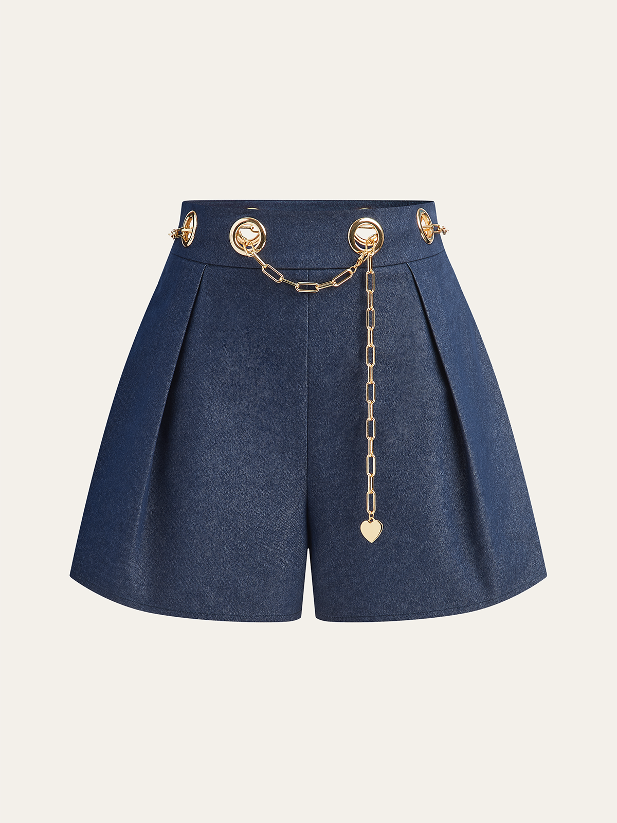 Serene denimshorts med metallkedjebälte 
