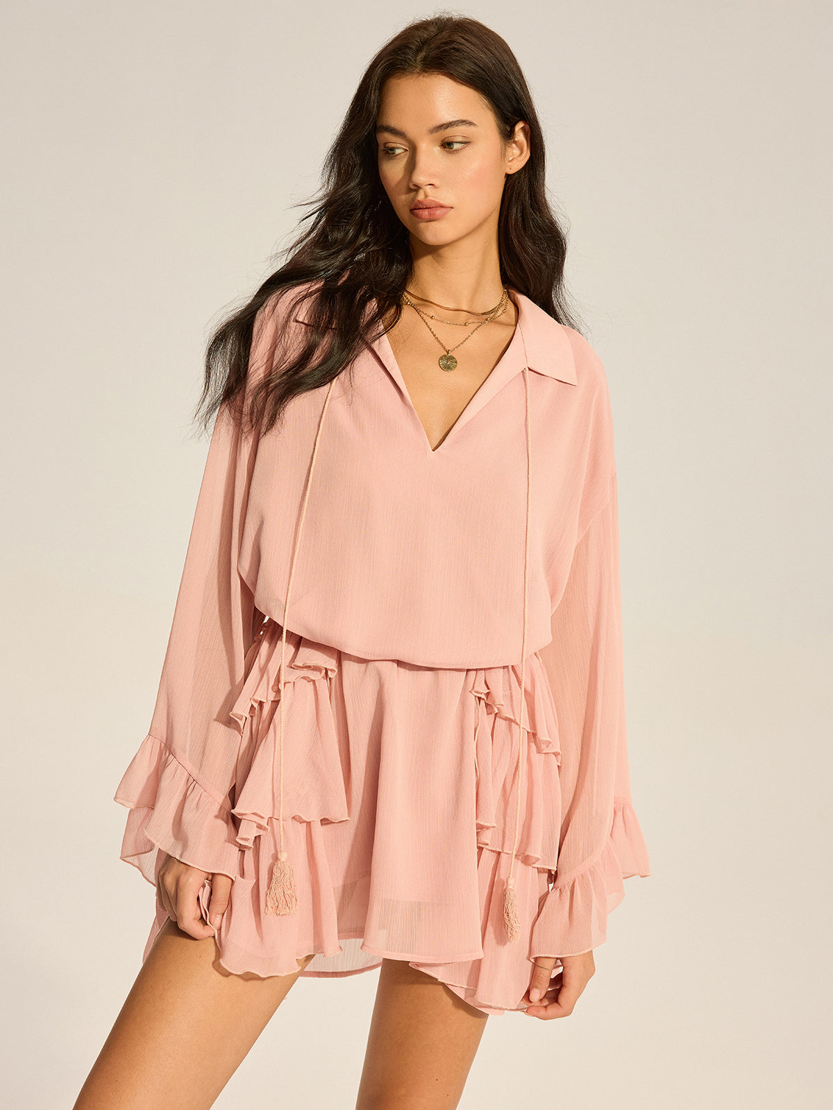 Luxglow – Chiffon-Minikleid mit Rüschen 