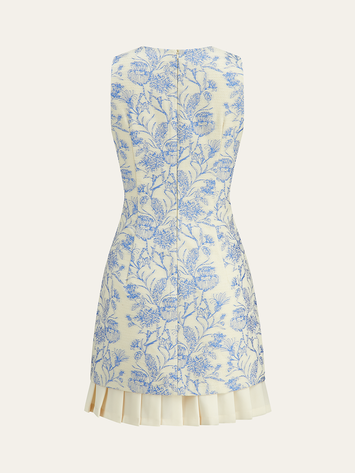 Ärmelloses Kleid mit opaleszierendem Blumenmuster und plissiertem Saum