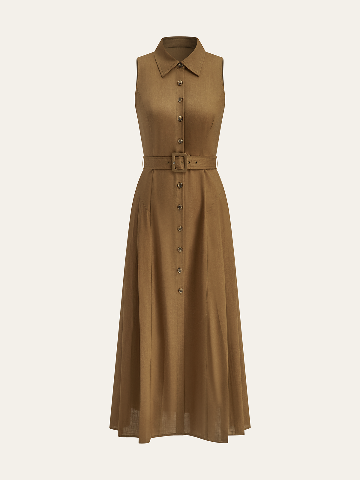 Reverie – Ärmelloses Maxikleid mit Gürtel und Knöpfen 