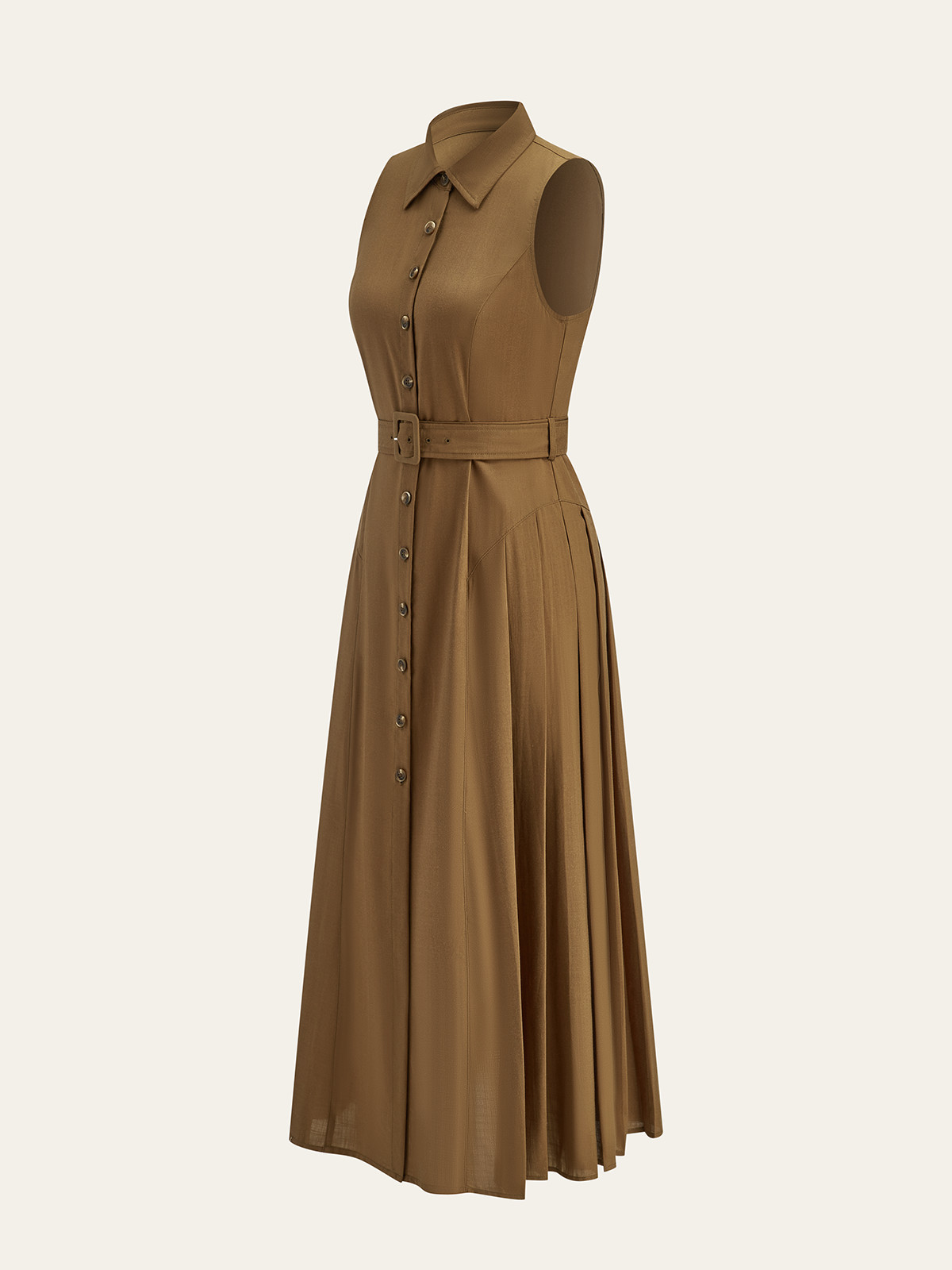 Reverie – Ärmelloses Maxikleid mit Gürtel und Knöpfen 