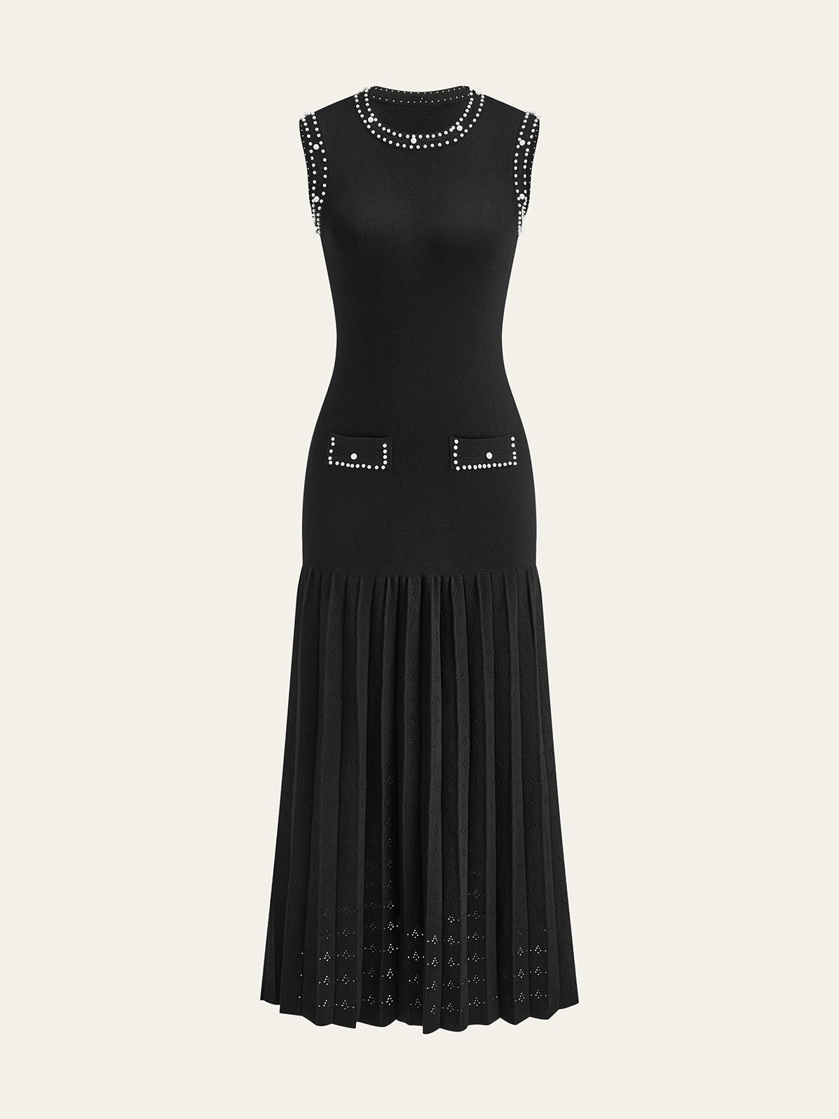 Dreamlace Pearl Trimmed Knit Midi Dress