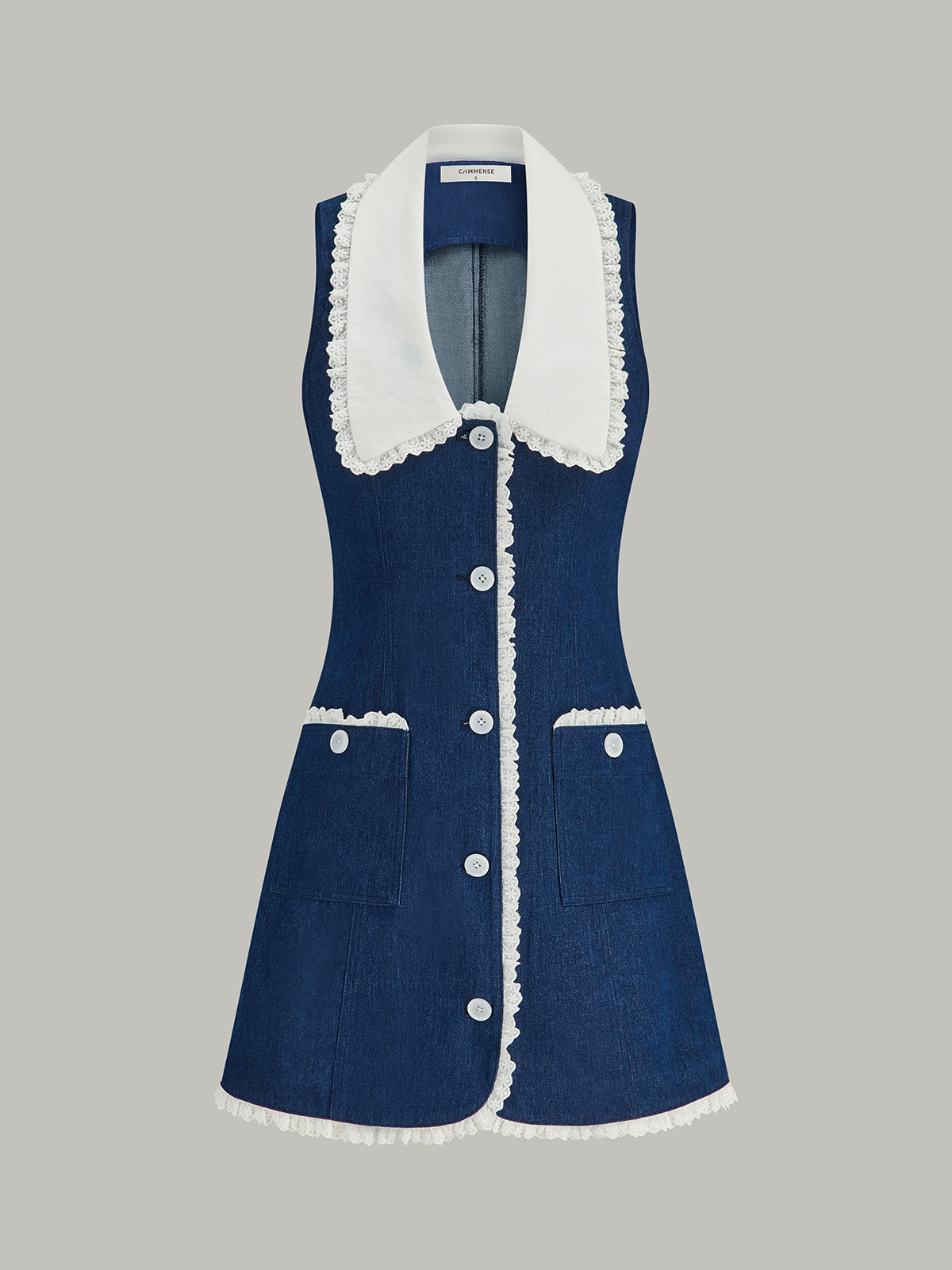 Palimerto Denim Miniklänning med Spetskant och Slag 