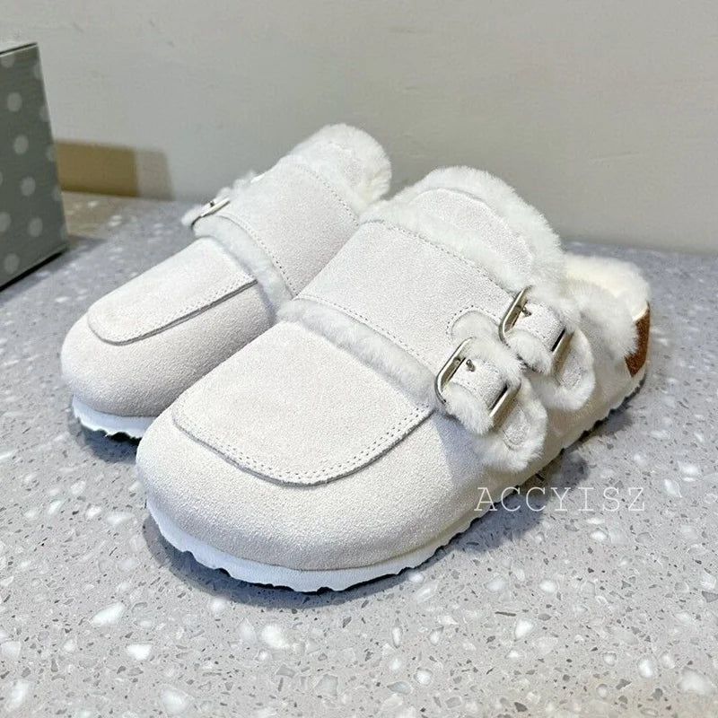 Amara Fur-Lined Buckle Mules