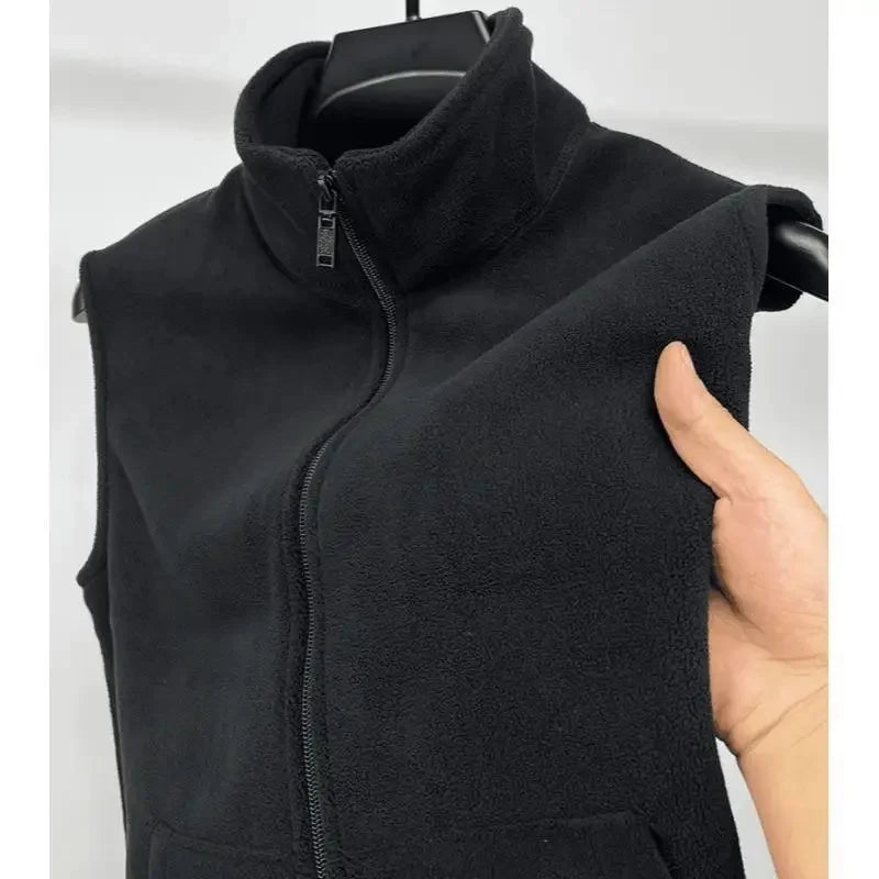 Men’s Fleece Jacket – Double-Sided Stand Collar Plush Coat for Winter
