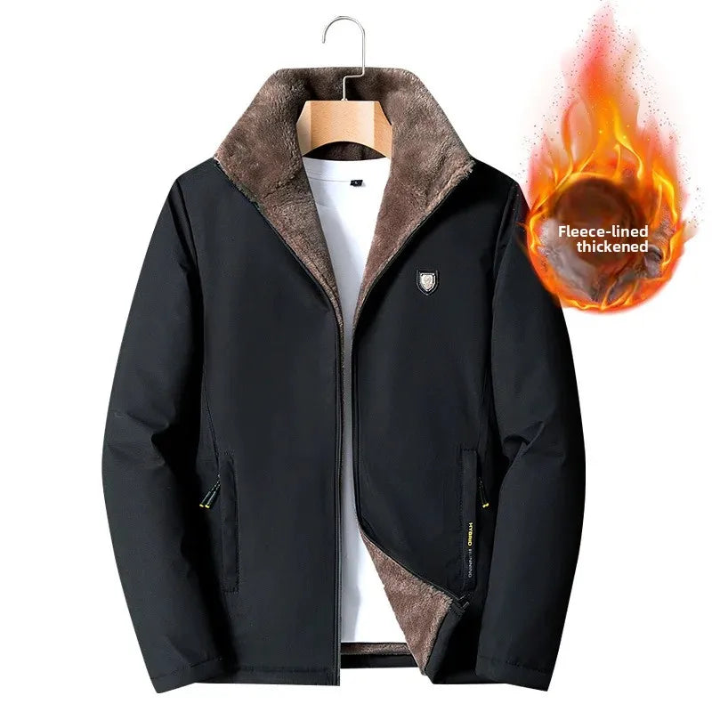 Men’s Fleece Jacket – Casual Collared Outdoor Coat for Autumn & Winter