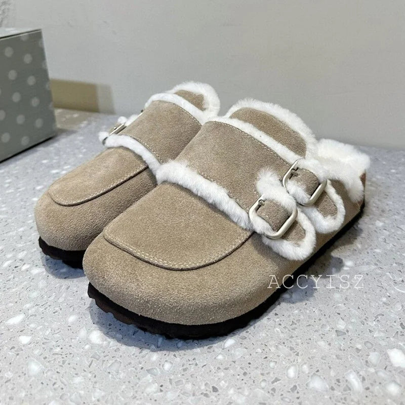 Amara Fur-Lined Buckle Mules