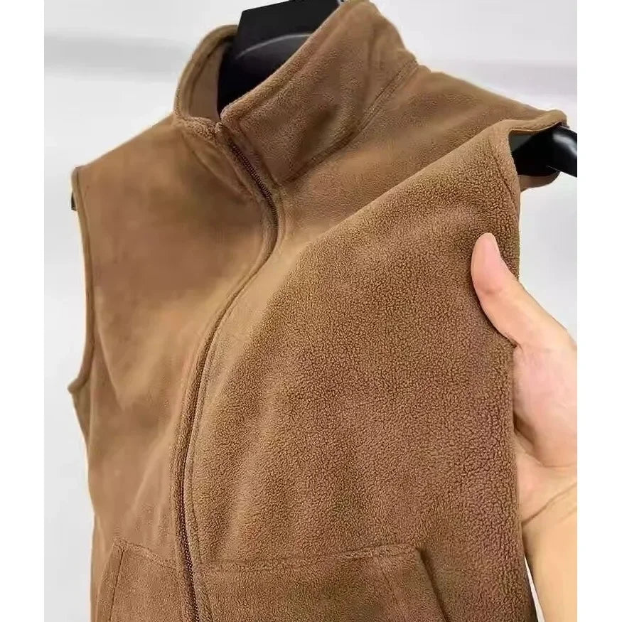 Men’s Fleece Jacket – Double-Sided Stand Collar Plush Coat for Winter