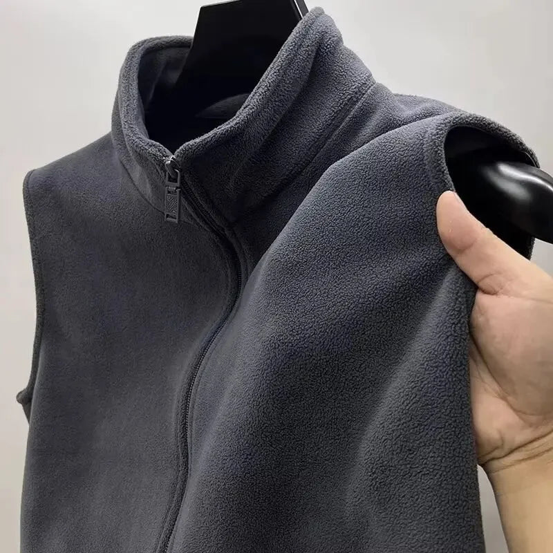 Men’s Fleece Jacket – Double-Sided Stand Collar Plush Coat for Winter