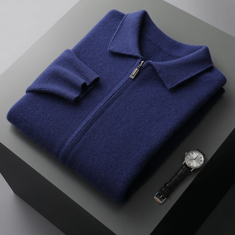 Men’s 100% Cashmere Cardigan – Zip-Up Knit Jacket for Autumn & Winter