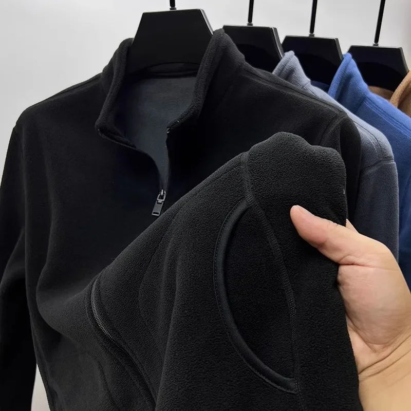 Men’s Fleece Jacket – Double-Sided Stand Collar Plush Coat for Winter