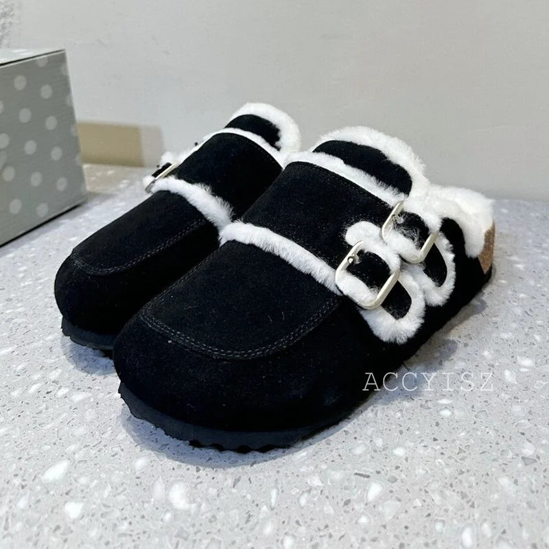Amara Fur-Lined Buckle Mules