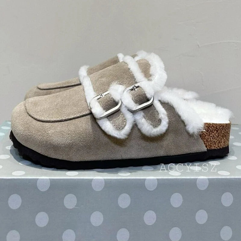 Amara Fur-Lined Buckle Mules