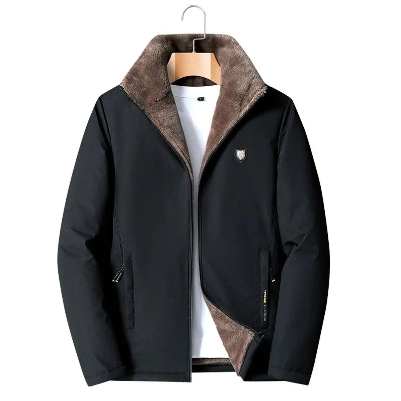 Men’s Fleece Jacket – Casual Collared Outdoor Coat for Autumn & Winter