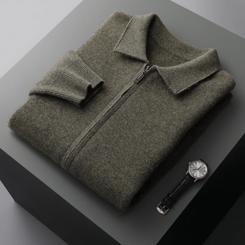 Men’s 100% Cashmere Cardigan – Zip-Up Knit Jacket for Autumn & Winter