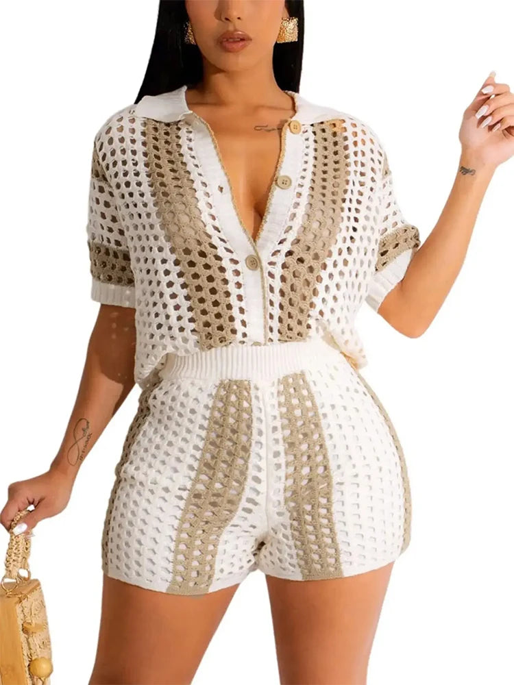 Solessé Retreat Set – Plus Size Crochet Beachwear 2-Piece (Vest & Pants)