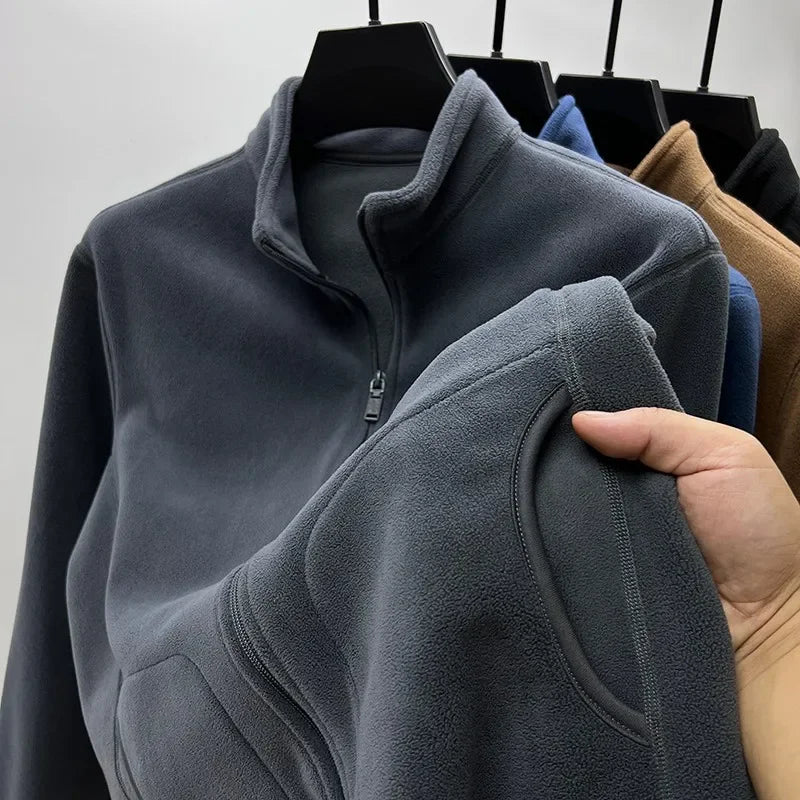 Men’s Fleece Jacket – Double-Sided Stand Collar Plush Coat for Winter